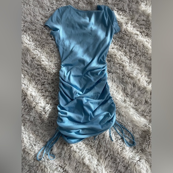 Light Blue Ruched Ribbed Dress - Picture 7 of 7